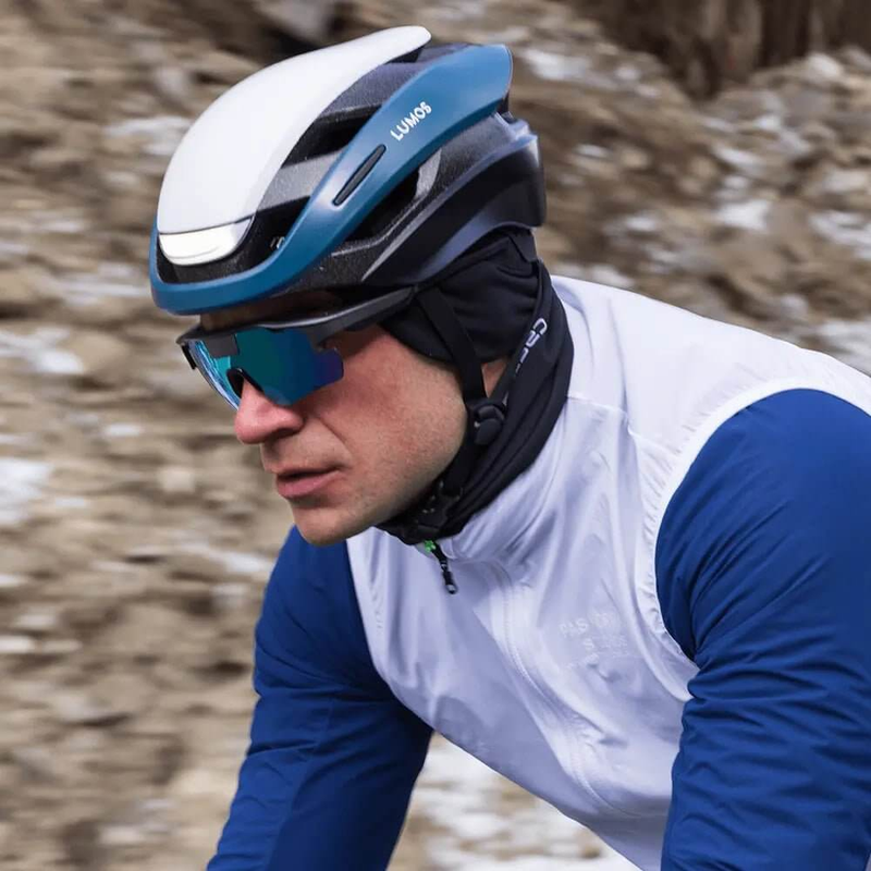 A cyclist using the Cybersight ZENITH smart eyewear.